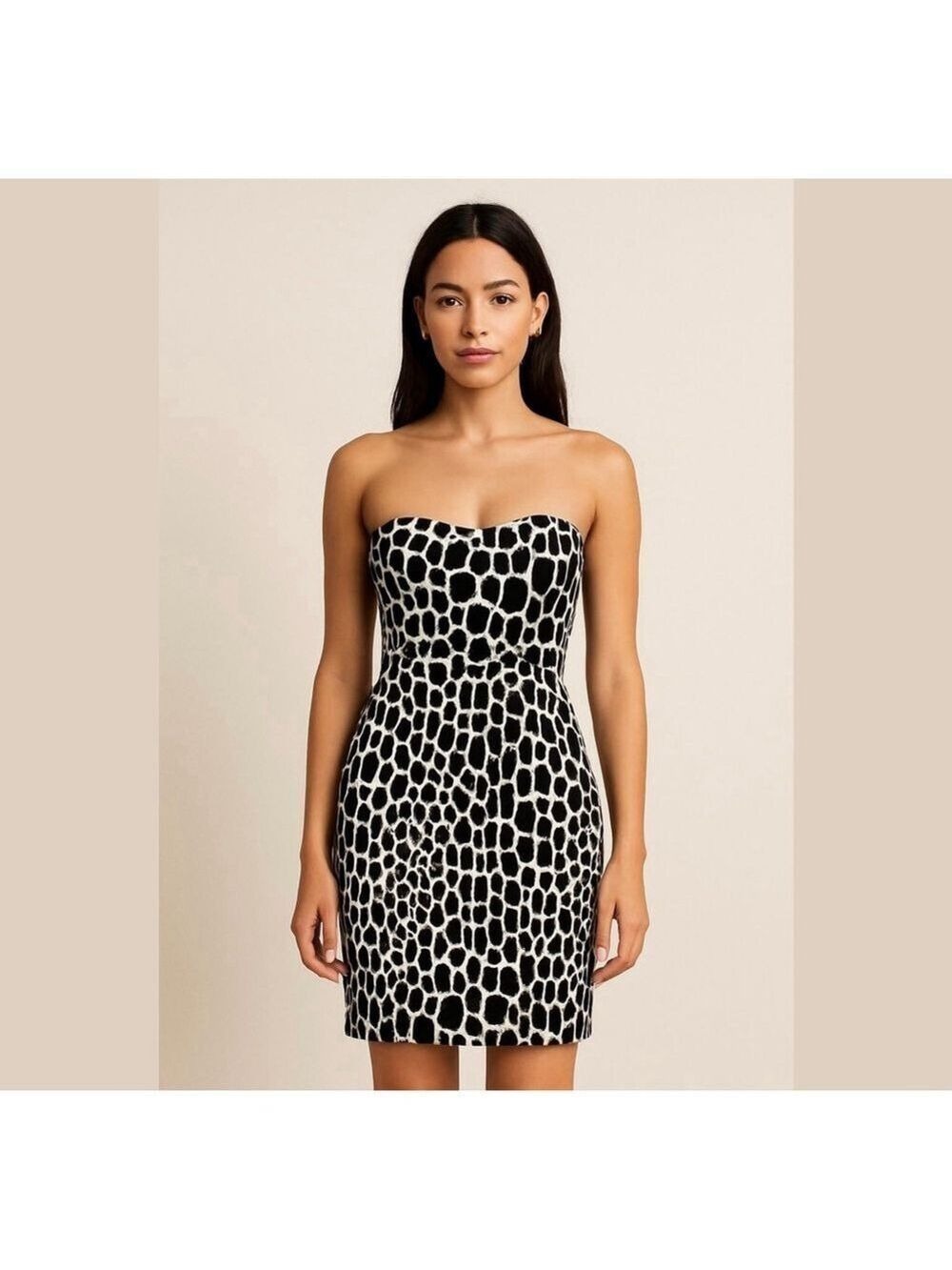 TRINA TURK Fitted Espresso Animal Print Giraffe CORA Strapless Dress SZ 10